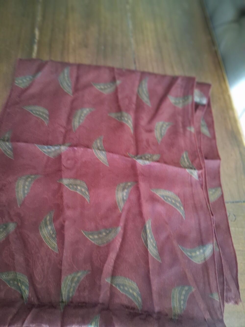 Silk Scarf Holt Renfrew & Co Made In Italy Burgundy W Pattern 60x12"